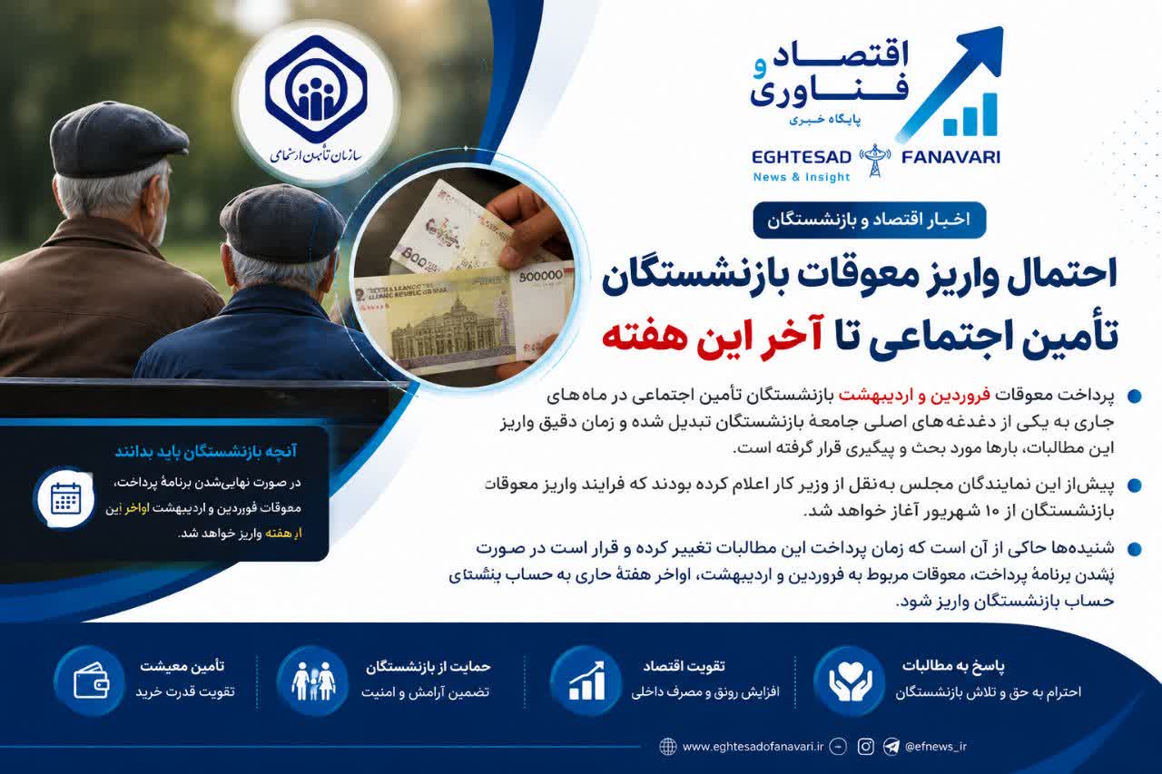 احتمال واریز معوقات فروردین و اردیبهشت بازنشستگان تا پایان هفته